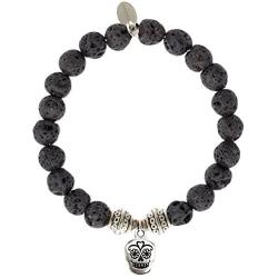 EvaDane Natural Lava Stone Gemstone Tibetan Bead Sugar Skull Charm Stretch Bracelet