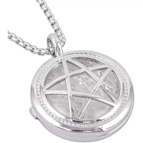 rockcloud Healing Crystal Stone Diffuser Necklace Reiki Quartz Jewelry for Unisex, Pentagram Knot Locket Pendant with Chain rockcloud Healing Crystal Stone Diffuser Necklace Reiki Quartz Jewelry for Unisex, Pentagram Knot Locket Pendant with Chain