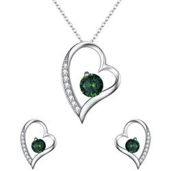 EleQueen 925 Sterling Silver Heart Jewelry Set for Women CZ Forever Love Heart Pendant Necklace Stud Earrings, Rolo Chain 20