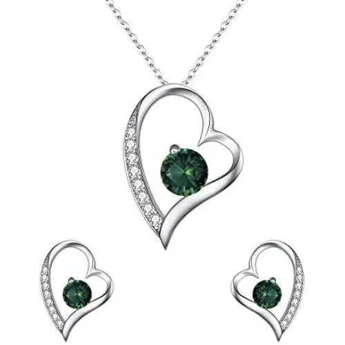 EleQueen 925 Sterling Silver Heart Jewelry Set for Women CZ Forever Love Heart Pendant Necklace Stud Earrings, Rolo Chain 20 EleQueen 925 Sterling Silver Heart Jewelry Set for Women CZ Forever Love Heart Pendant Necklace Stud Earrings, Rolo Chain 20