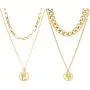 Set of 2 Dainty Gold Layered Necklace | Chunky Link Coin Pendant Necklace for Women Girls