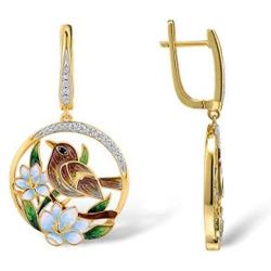 Santuzza Sparrow Gold Plating Drop Earrings Authentic 925 Sterling Silver Gold Color Delicate Flower Handmade Enamel Dangle Earring Jewelry For Women