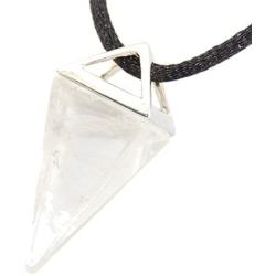 Celestial Collection - Large Pyramid Pendulum Triangle Point, Clear Quartz Pendant 1.38 inches 35mm - 20-22 Inch Adjustable Black Cord – Crystal Gemstone Collectibles Carved Necklace Handmade Charm