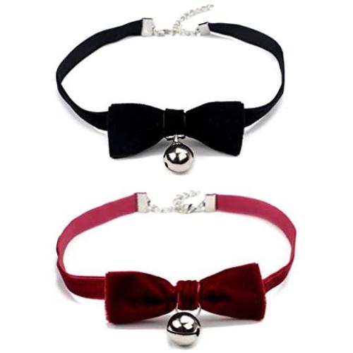 Gothic Bell Pendant Collar Choker Bowknot Velvet Ribbon Cosplay Necklace Black Velvet Ribbon Bow Tie Bell Short Choker Handmade Boho Costume Jewelry