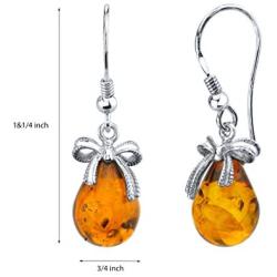 Peora Genuine Baltic Amber Drop Earrings for Women in Sterling Silver, Rich Cognac Color, Dainty Bow Accent, Fish Hook
