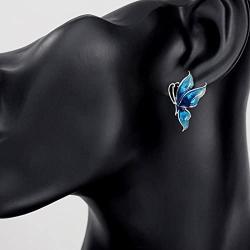 Neoglory Jewelry Blue Butterfly Platinum Plated Fashion Stud Drop Dangle Earrings Women
