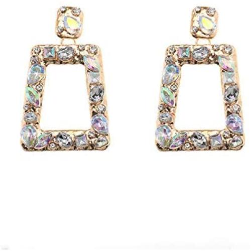 Hollow Geometric Crystal Statement Drop Earrings Bohemian Metal Colorful Crystal Design Dangle Earring for Women Girl Gold Fashion Jewelry