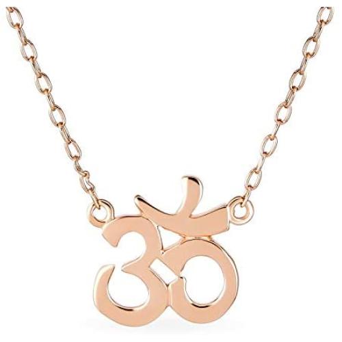 Sanskrit Symbol Yoga Spiritual Harmony Aum Om Ohm Pendant Necklace For Women 14K Gold Rose Plated 925 Sterling Silver