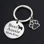 BLEOUK Australian Shepherd Keychain Aussie Gift Aussie Dog Mom Best Australian Shepherd Mother Dog Paw Print for Australian Shepherd Owners Lovers