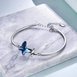 AOBOCO Sterling Silver Infinity & Morpho Helena Butterfly Bangle Bracelet Embellished with Crystals from Austria, Fine Anniversary Birthday Butterfly Jewelry Gifts for Women