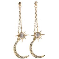 moon star earring with chain - moon earrings dangle - sun and moon earrings for women,Gift for wedding or Daily Wear
