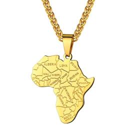 PROSTEEL Stainless Steel Africa Map Necklace for Men Women, 18K Gold/Rose Gold/Black Plated, Customize Available, 22''-24'' Adjustable, Come Gift Box