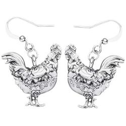 WEVENI Alloy Antique Silver Gold Plated Rooster Hen Chicken Earrings Dangle Farm Themed Jewelry Dainty Gift for Girls Women