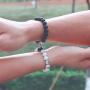 MEALGUET Magnetic Couple Bracelets Personalized White Howlite & Black Agate Matching Beaded Bracelets Distance Relationship Bracelet Custom Name Bead Magnetic Set