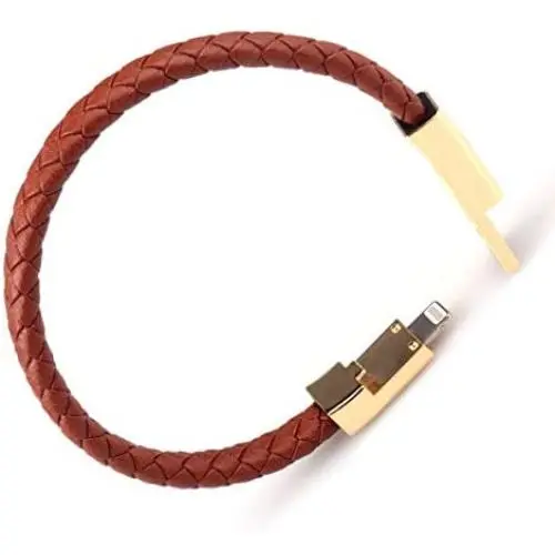 Fathers Day Gift USB Leather Charging Bracelets Portable Braided Wrist Band Bracelet Cable Data Charger Cord for iPhone(Gold Metal+ Brown Leather) Fathers Day Gift USB Leather Charging Bracelets Portable Braided Wrist Band Bracelet Cable Data Charger Cord for iPhone(Gold Metal+ Brown Leather)