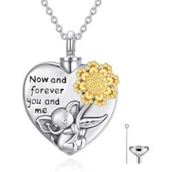 RMREWY Memorial Cremation Urn Necklace 925 Sterling Silver Elephant Urn Necklace for Ashes Sunflower Memory Locket Keepsake Jewelry for Women Men