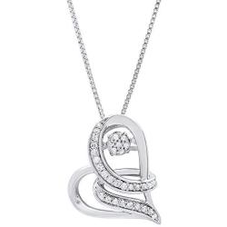 Dancing Diamond''Love Wrapped'' Heart Pendant Necklace in 925 Sterling Silver by Parade of Jewels (1/6 ct.tw.), 18''