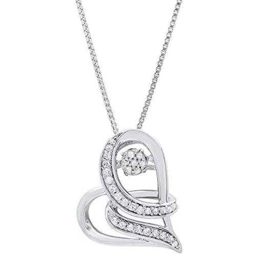 Dancing Diamond''Love Wrapped'' Heart Pendant Necklace in 925 Sterling Silver by Parade of Jewels (1/6 ct.tw.), 18''