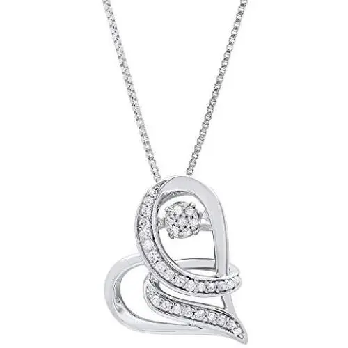 Dancing Diamond''Love Wrapped'' Heart Pendant Necklace in 925 Sterling Silver by Parade of Jewels (1/6 ct.tw.), 18'' Dancing Diamond''Love Wrapped'' Heart Pendant Necklace in 925 Sterling Silver by Parade of Jewels (1/6 ct.tw.), 18''