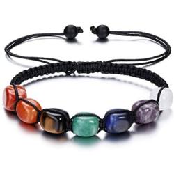Top Plaza 7 Chakra Stone Yoga Bracelet Reiki Healing Crystal Natural Gemstone Braided Rope Bracelets for Women Girl