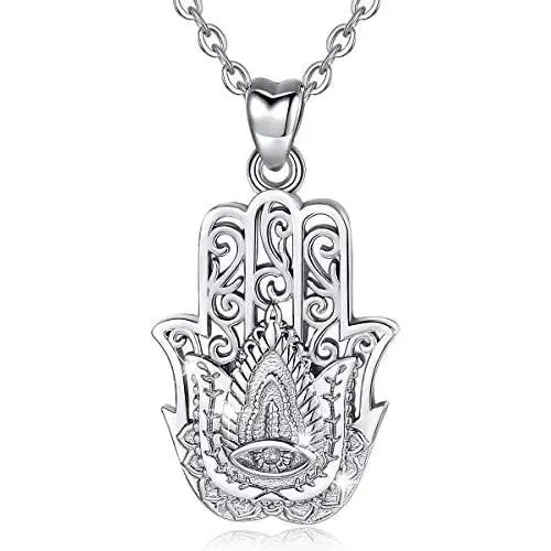 Hamsa Necklace Sterling Silver for Women AEONSLOVE Vintage Hamsa Hand of Fatima Evil Eye Necklace Pendant Good Luck Success Amulet Jewelry Gifts for Womens Girls Wife, 18'' Chain Hamsa Necklace Sterling Silver for Women AEONSLOVE Vintage Hamsa Hand of Fatima Evil Eye Necklace Pendant Good Luck Success Amulet Jewelry Gifts for Womens Girls Wife, 18'' Chain