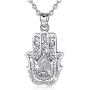 Hamsa Necklace Sterling Silver for Women AEONSLOVE Vintage Hamsa Hand of Fatima Evil Eye Necklace Pendant Good Luck Success Amulet Jewelry Gifts for Womens Girls Wife, 18'' Chain