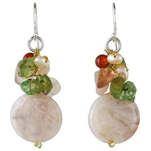 NOVICA Multi-Gem Quartz Cultured Freshwater Pearl .925 Sterling Silver Beaded Earrings, Thai Joy