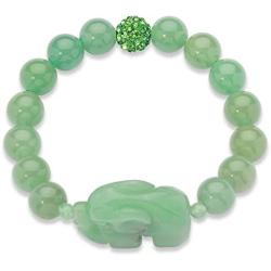 Palm Beach Jewelry Genuine Green Agate and Green Crystal Elephant Stretch Bracelet (10mm), 8 inch Length