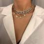 Denifery Butterfly Cuban Link Chain Necklace Butterfly Choker Pendant Necklace Set Women Hip Hop Choker Necklace Punk Jewelry for Women Girls (Silver D)