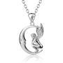 925 Sterling Silver Guardian Angel Wings Necklace Moon Pendant Jewelry for Women Girlfriend