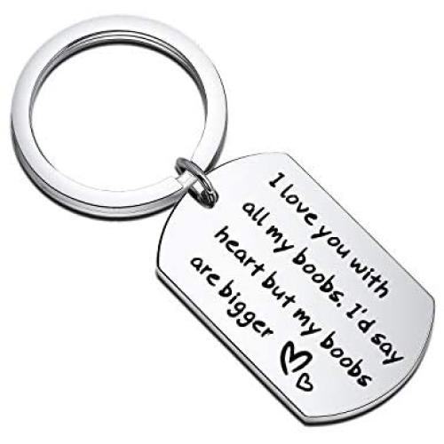 WUSUANED Boyfriend Gift I Love You with All My Boobs Keychain Funny Jewelry