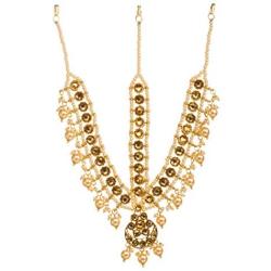 Bindhani Indian Bollywood Style Wedding Gold Plated Maang Tikka Bridal Bahubali Matha Patti Traditional Mang Tika Jewellery Damini Bridesmaid Hair Accessories Head Jewelry for Women