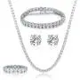 18K White Gold Plated Tennis Necklace/Bracelet/Earrings/Band Ring Sets Hypoallergenic Jewelry Pack of 4