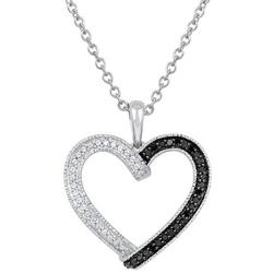 Pipa Bella 925 Sterling Silver Vintage Silhouette Wrap Heart Pendant with Natural Diamonds and Treated Black Diamonds. Pendant Necklaces for Women Girls 1/4cttw (IJ - I2 I3)