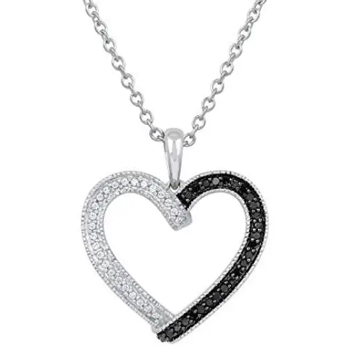 Pipa Bella 925 Sterling Silver Vintage Silhouette Wrap Heart Pendant with Natural Diamonds and Treated Black Diamonds. Pendant Necklaces for Women Girls 1/4cttw (IJ - I2 I3) Pipa Bella 925 Sterling Silver Vintage Silhouette Wrap Heart Pendant with Natural Diamonds and Treated Black Diamonds. Pendant Necklaces for Women Girls 1/4cttw (IJ - I2 I3)