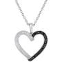 Pipa Bella 925 Sterling Silver Vintage Silhouette Wrap Heart Pendant with Natural Diamonds and Treated Black Diamonds. Pendant Necklaces for Women Girls 1/4cttw (IJ - I2 I3)