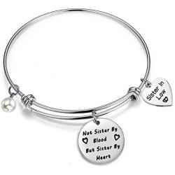 Gzrlyf Sister in Law Bracelet Not Sister by Blood But Sister by Heart Charm Bangle Bracelet Sister Friend Gift