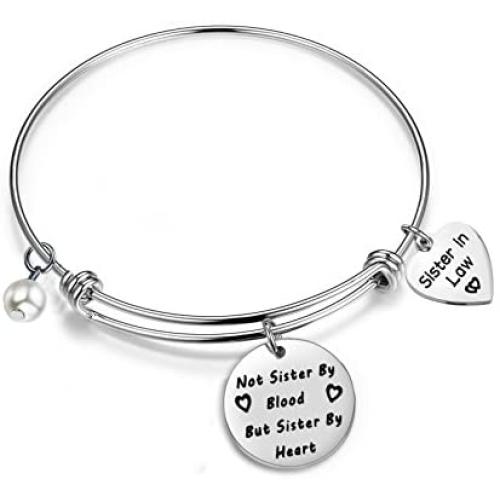 Gzrlyf Sister in Law Bracelet Not Sister by Blood But Sister by Heart Charm Bangle Bracelet Sister Friend Gift