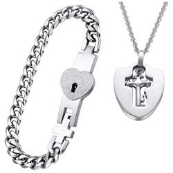 His & Hers Matching Set My Heart Needs Your Key Couple Heart Lock Bracelet and Key Pendant Necklace Key and Lock Couple Jewelry in a Gift Box