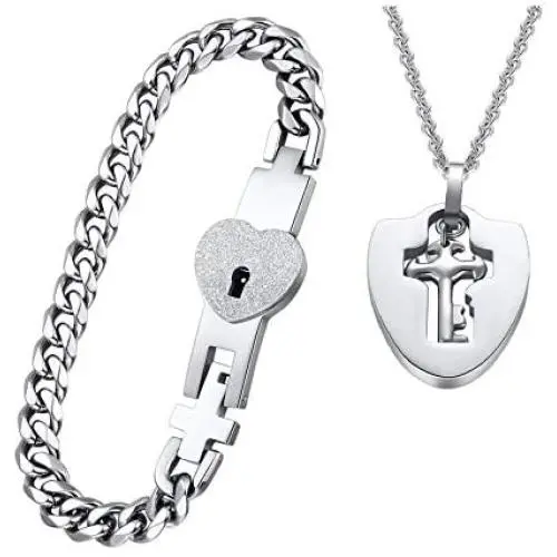 His & Hers Matching Set My Heart Needs Your Key Couple Heart Lock Bracelet and Key Pendant Necklace Key and Lock Couple Jewelry in a Gift Box