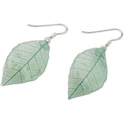 NOVICA Natural Leaf .925 Sterling Silver Dangle Earrings Stunning Nature in Jade