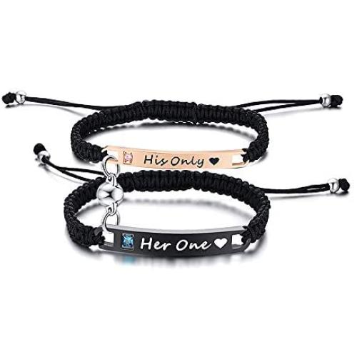 VNOX Personalized Custom Name Date Handmade Braided Rope Mutual Attraction Couples Bracelets for Him and Her Matching Relationship ID Couple Bracelets