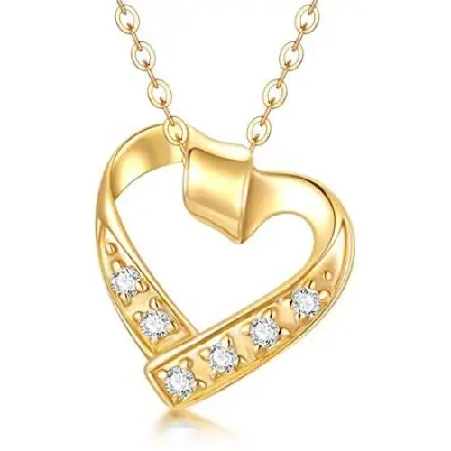 Blocaci 14K Yellow Gold Heart Pendant Necklaces for Women Girls Moissanite Pearl Necklaces Love Jewelry for Wife Daughter Mother, 16+1+1 Inch Blocaci 14K Yellow Gold Heart Pendant Necklaces for Women Girls Moissanite Pearl Necklaces Love Jewelry for Wife Daughter Mother, 16+1+1 Inch