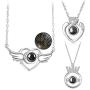 3Pcs/Set 100 Languages About I Love You Projection Necklaces Heart Crown Wing Shaped Charms Romantic Crystal Inlaid Jewelry Birthday for Women Girls Girlfriends Wife