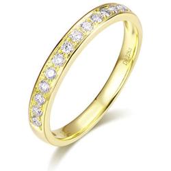 HAFEEZ CENTER 14K Solid Gold Micro Pave Round Moissanite Dainty Eternity Wedding Band Ring for Women and Girls