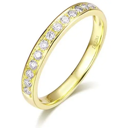 HAFEEZ CENTER 14K Solid Gold Micro Pave Round Moissanite Dainty Eternity Wedding Band Ring for Women and Girls HAFEEZ CENTER 14K Solid Gold Micro Pave Round Moissanite Dainty Eternity Wedding Band Ring for Women and Girls