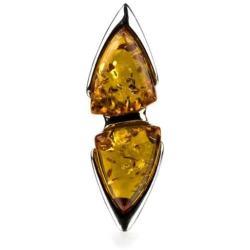 Sterling Silver Amber Two Triangles Earrings Necklace Set 18 Inches