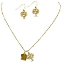 Rosemarie Collections Womens Druzy Stone and Tree of Life Pendant Necklace and Earring Set