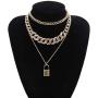 COLORFUL BLING Shiny Hip Hop Rhinestone Cuban Link Chain Lock Pendant Necklace with Bracelet Set Punk Cubic Zircon Layered Choker Necklace for Women Unisex Jewelry