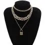 COLORFUL BLING Shiny Hip Hop Rhinestone Cuban Link Chain Lock Pendant Necklace with Bracelet Set Punk Cubic Zircon Layered Choker Necklace for Women Unisex Jewelry COLORFUL BLING Shiny Hip Hop Rhinestone Cuban Link Chain Lock Pendant Necklace with Bracelet Set Punk Cubic Zircon Layered Choker Necklace for Women Unisex Jewelry